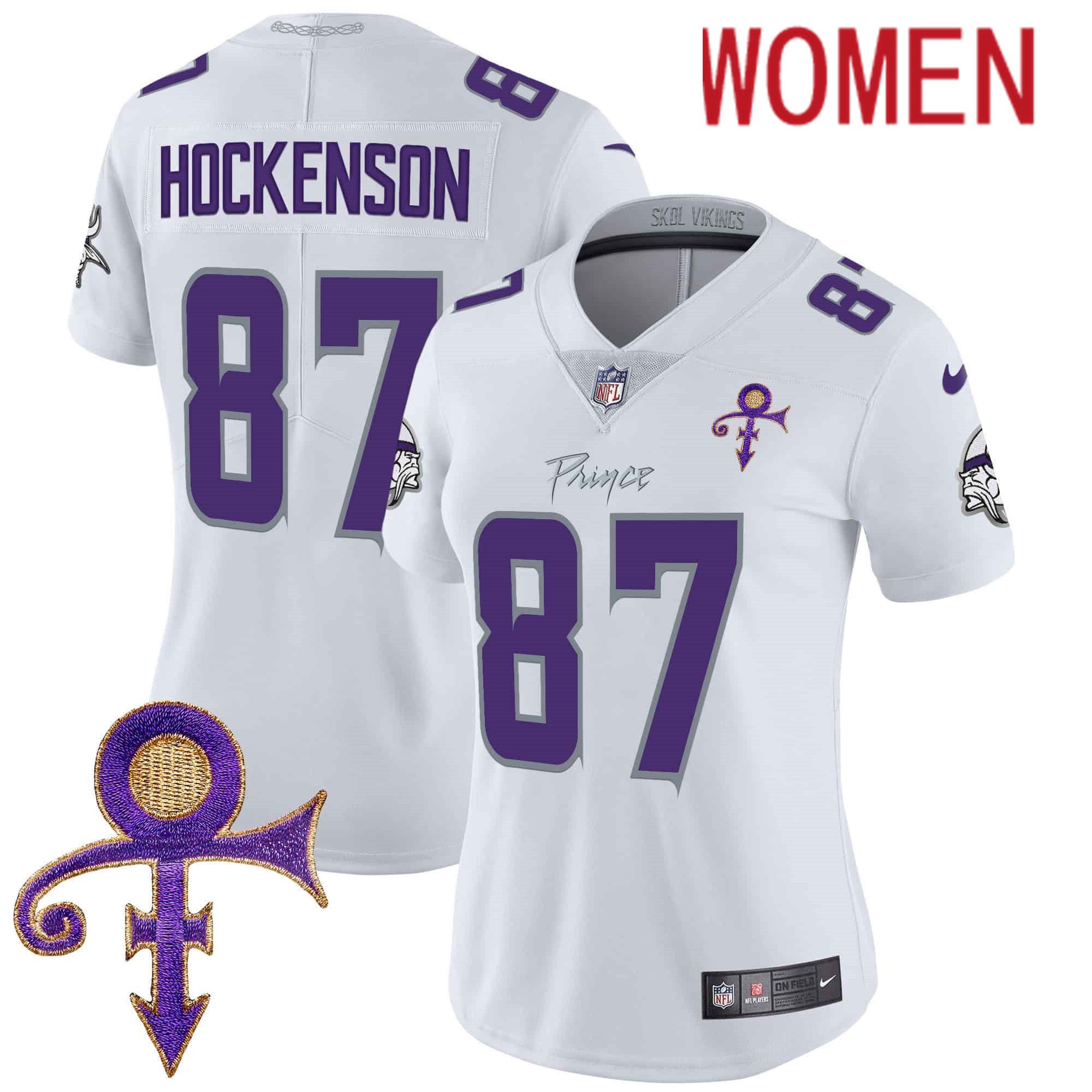 Women Minnesota Vikings 87 Hockenson White 2024 Nike Prince Vapor Limited NFL Jersey